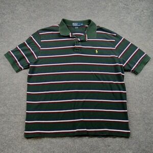 Polo Ralph Lauren Shirt Mens 2XL Green Striped Short Sleeve Cotton Golf Rugby